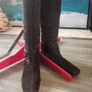Black Suede & Patent Leather Knee-High Boots — Women’s Size 6 — Good Condition